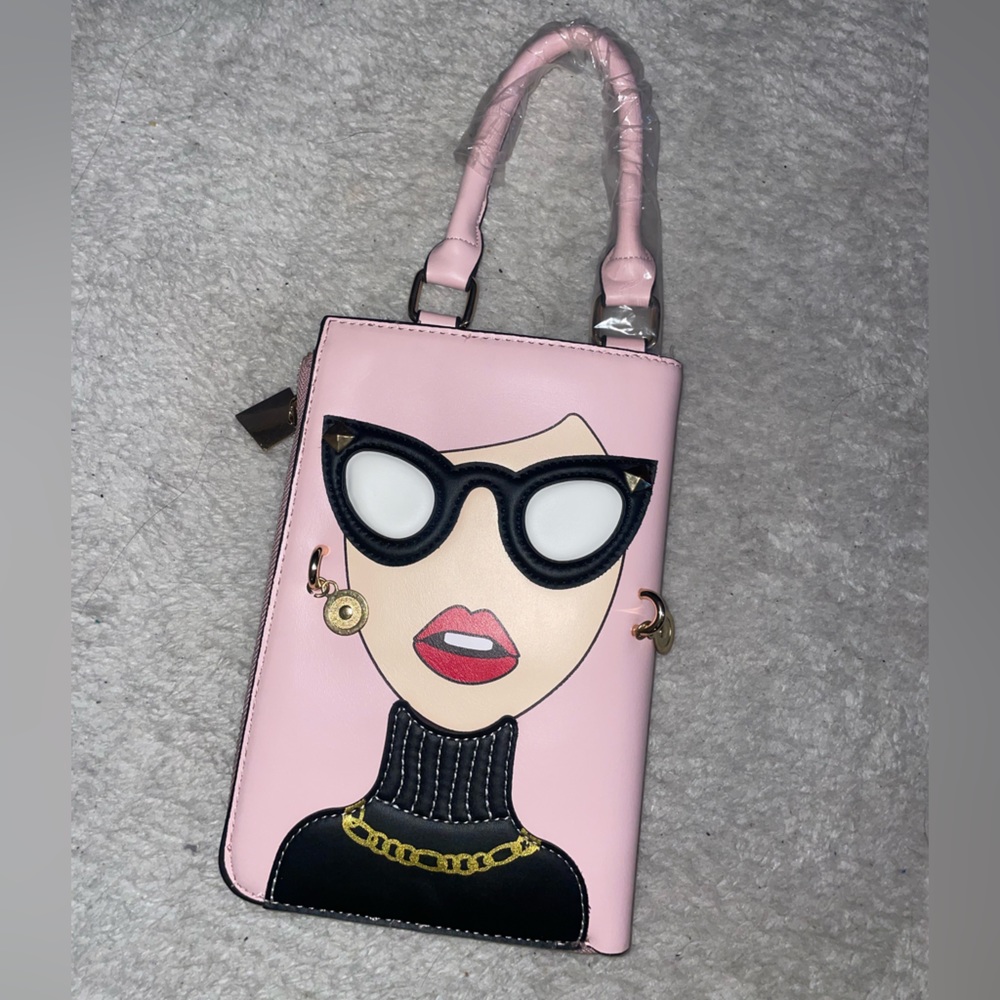 Pink Mod Design Clutch with Handle and Strap